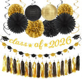 Black Gold Graduation Party-Decorations Garland - 36pcs Congrats Grad Class 2026 Banner,Hat Hanging Streamers,College High School Congratulations Master Celebration Classroom Backdrop Decor Burgleda