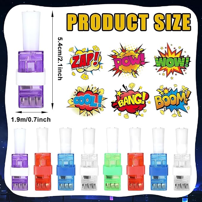 CHUNNIN 36 PCS Super Theme Hero Party Favors Hero LED Light Up Finger Lights, Glow in the Dark Hero Party Finger Light Bulk for Father Day Goodie Treat Bags Stuffers Super Birthday Party Supplies
