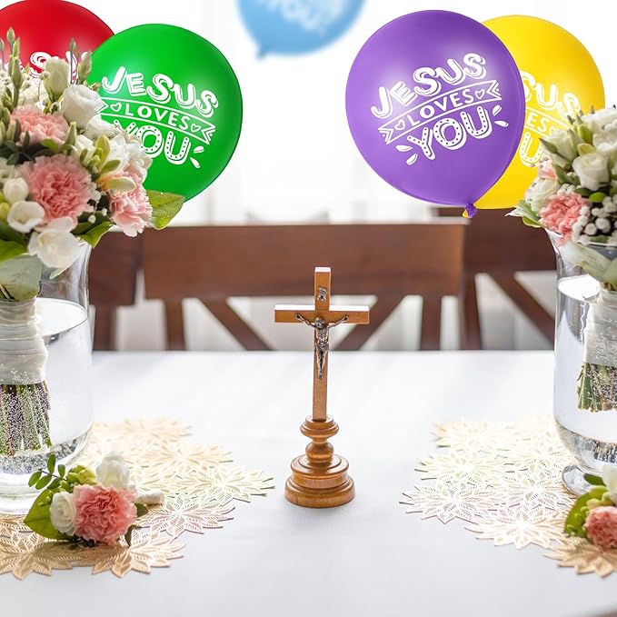 Gejoy Jesus Loves You Balloon 12 Inch Latex Christian Religious Jesus Balloon Party Decor for He Is Risen Party Decor Favor Cross Church Event Birthday Sunday Supplies(Bright Colors,60 Pcs)
