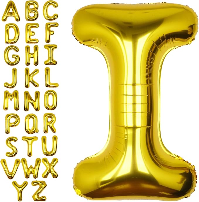 40Inch Gold Letter I Balloon Foil Helium Letter Balloons A-Z Giant Large Mylar Big Party Balloon for Birthday Party Decorations