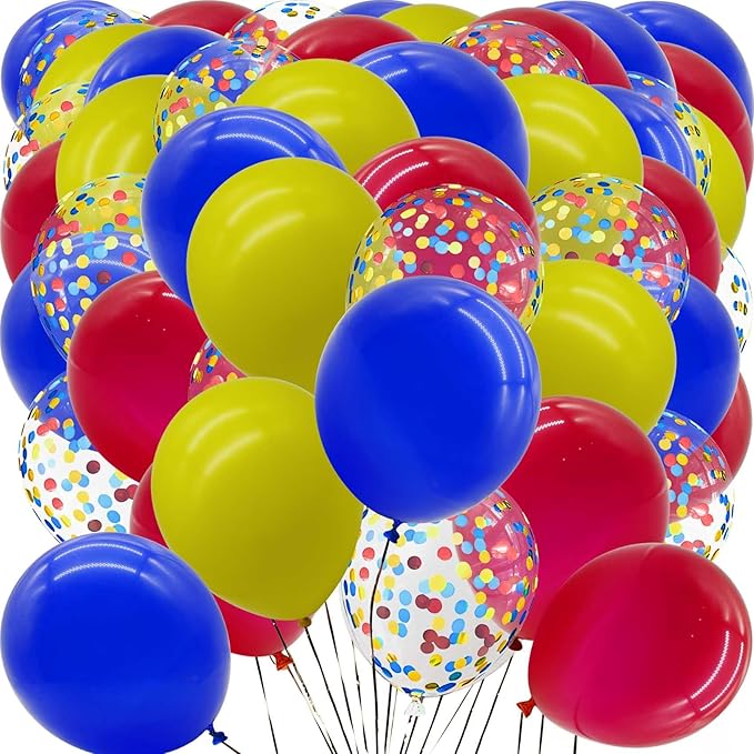 Red Yellow and Blue Balloons with Confetti Balloons 12 inch Latex Balloons 80 Pcs for Wedding Birthday Baby Shower Party Decorations