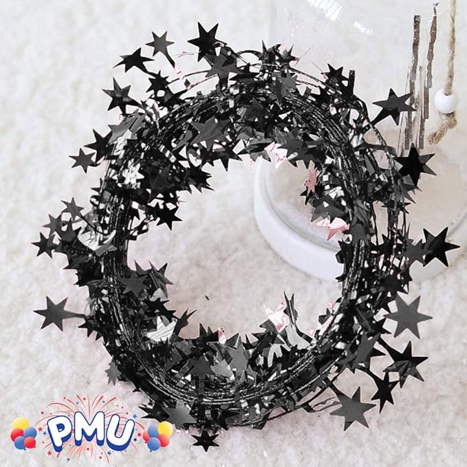 PMU 25 Ft Star Wire Shiny Garland Black - Halloween, Christmas Party, Wedding, Birthday, Festive Home Decoration Ornament Black