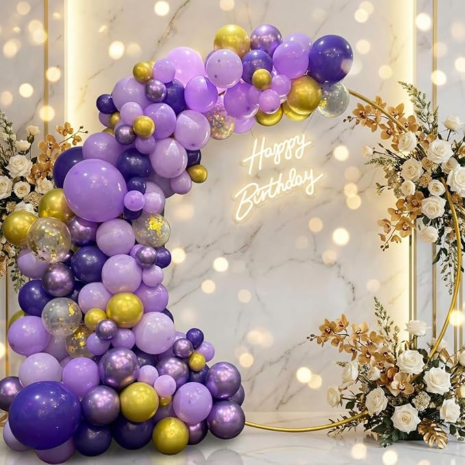 Purple and Gold Balloons, 60Pcs 12Inch Purple Gold Balloons with Gold Confetti Balloons for Wedding Graduation Birthday Party Baby Shower Decorations