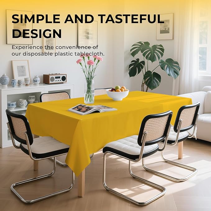 6 Pack Premium Disposable Plastic Tablecloth 54" x 108" Party Table Cloths Disposable for 6 to 8 Foot Tables Indoor or Outdoor Parties Birthdays Weddings Christmas Anniversary Buffet Table (Yellow)