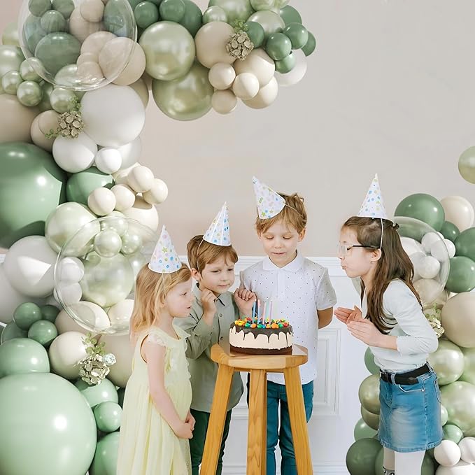 Sage Green Balloon Arch Kit 108Pcs Double Stuffed Pearl Green Sage Green Sand White Clear Balloons for Bridal Shower Baby Shower Birthday Wedding Engagement Party Decorations