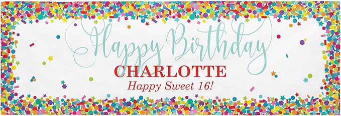 Let's Make Memories Personalized Happy Birthday Banner for Kids - Custom Colorful Party Decorations - Indoor/Outdoor Vinyl - Any Text - Happy Birthday Confetti - 6ft