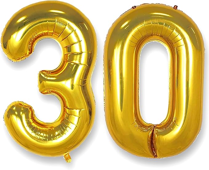 AULE 40 Inch Jumbo Gold Foil Mylar Number Balloons for Men Women 30th Birthday Party Decorations 30 Years Old Anniversary Party Supplies