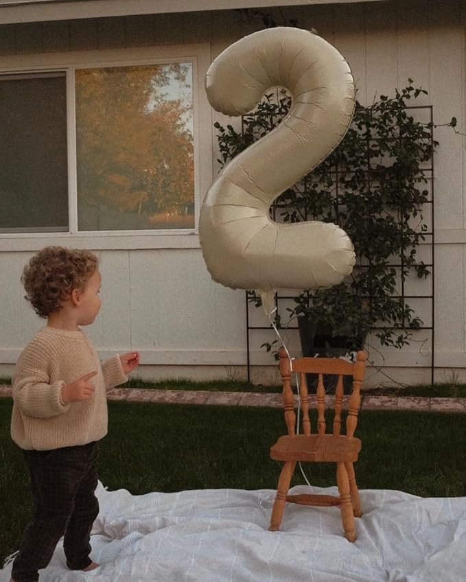 40 Inch Cream Number 5 Balloon, Giant 5 Number Balloons for 5th Birthday Decorations, Party Supplies for Baby Boy Girl, Cream Party Decor