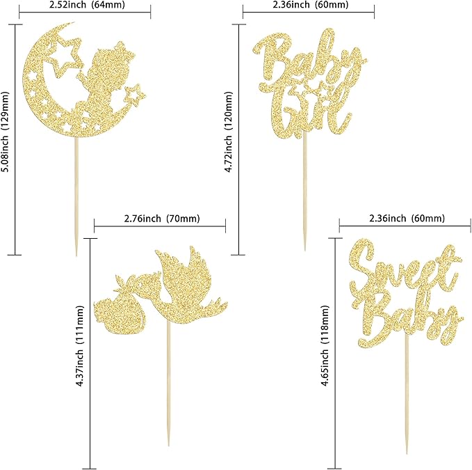 24Pcs Babyshower Girl Cupcake Toppers Glitter Moon Star Sweet Baby Gender Reveal Cupcake Picks Baby Shower Kids Girls Birthday Party Cake Decorations Supplies Gold