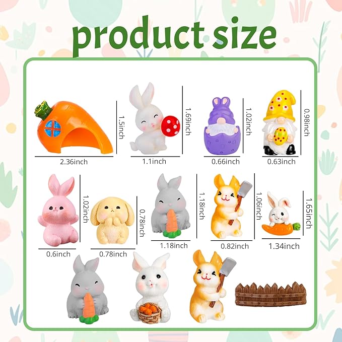 50 Pcs Easter Mini Resin Figurines Miniature Farm Animals Small Bunny Chick Tiny Little Gnome Figurine for Dollhouse Easter Village Egg Fillers Fairy Garden Decor Party Favors