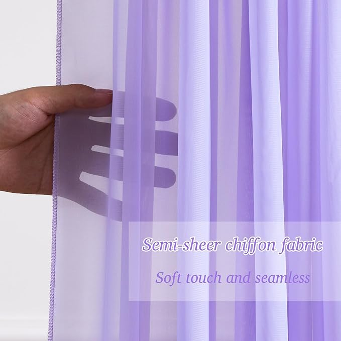 10x10ft Lavender Chiffon Backdrop Curtain with Lights String for Wedding Sheer Tulle Curtain Photo Backdrops Drapes for Baby Shower Birthday Party Home Ceremony Decorations