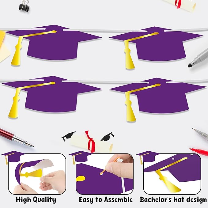 16PCS 2025 Purple Graduation Banner - Congrats Grad Banner, Personalized Class of 2025 Decor with Glitter Tassel, Outdoor Graduation Party Supplies for Home School College Grad Party Supplies
