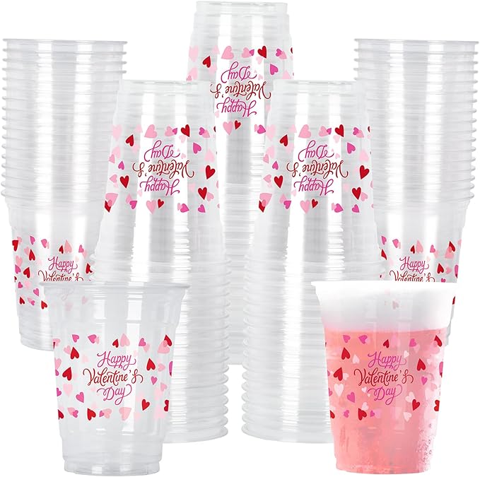 Gatherfun Valentine's Party Supplies - Romantic 60 Pcs 12oz Love-Themed Plastic Cups for Charming Decorations, Perfect for Valentines