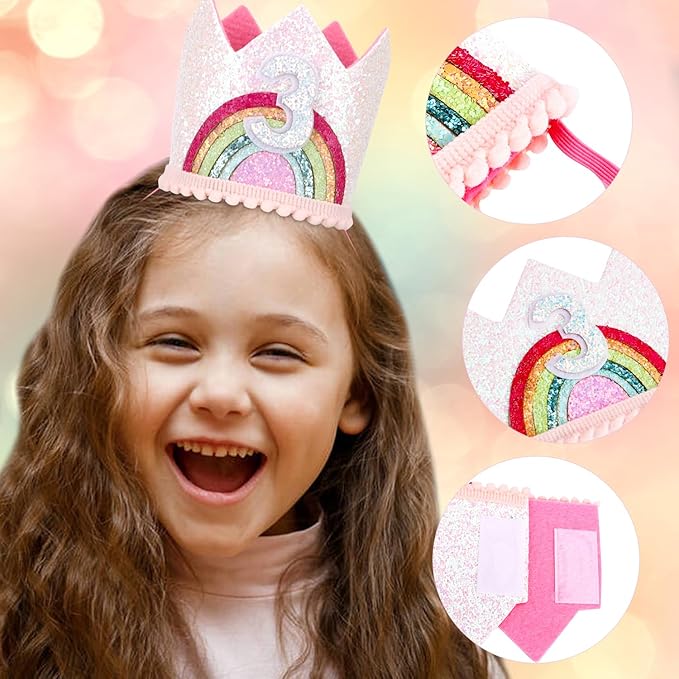 Rainbow Birthday Headband 3 Year Old Girl's Birthday Crown, 1 Count (Pack of 1)