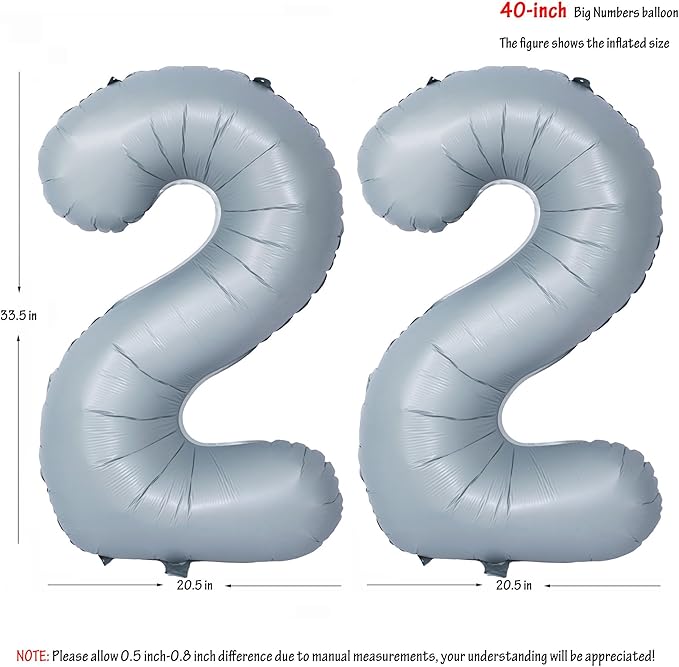 40 In Matte gray Number Balloons Helium Foil Mylar Balloon Birthday Party banquet Decoration 22