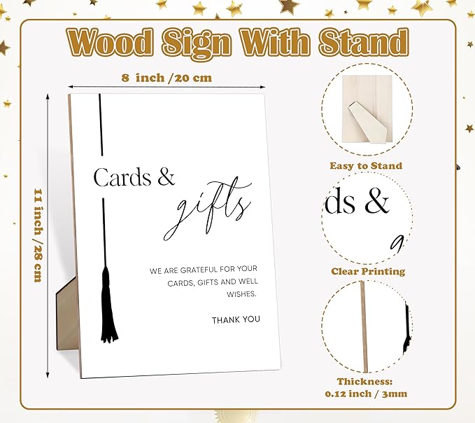 Cards and Gifts Sign for Graduation, 8×11" Graduation Tassel Wooden Sign With Stand, 2025 Graduation Party Decorations Centerpieces for Tables, Congrats Grad Party Favors Supplies