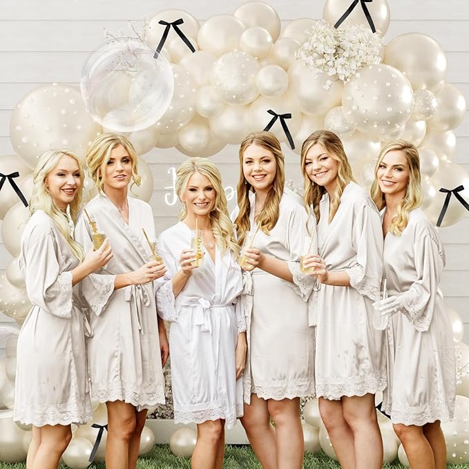 Double Stuffed Pearl Balloon Arch Kit,229Pcs Bow Balloon Arch Kit with Pearl Sticker Bubble Balloons Ribbon Bow for Coquette Bow Theme Birthday Baby Shower Wedding Bachelorette Bridal Shower Party