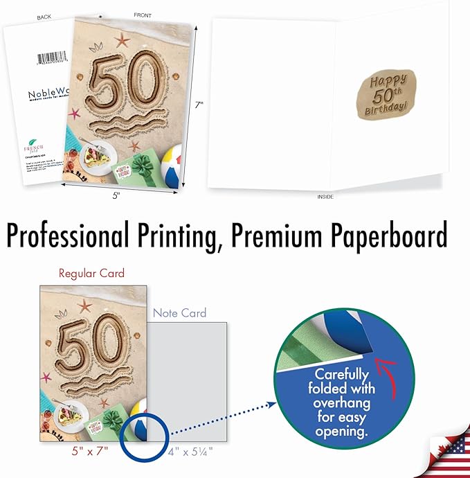 NobleWorks - 50th Funny Card for Birthday - Milestone Bday of 50 Years, Celebrate and Congrats Notecard with Envelope - Beach Party 50 C9459CMBG