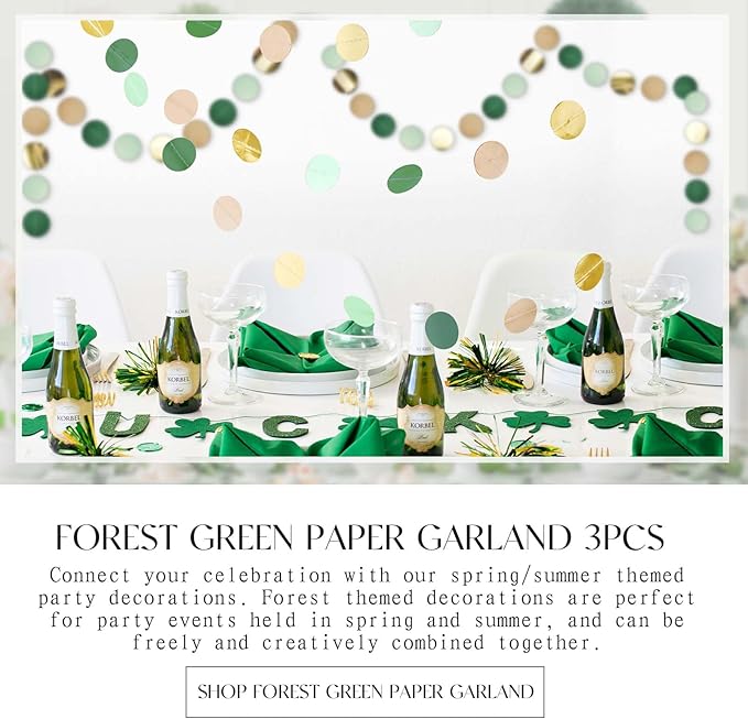 NICROLANDEE Wedding Party Decorations - 3 Pack Sage Green Dots Paper Garland String Hanging Backdrop for St Patricks Day Rustic Wedding, Neutral Baby Shower, Vintage Party, Birthday, Engagement
