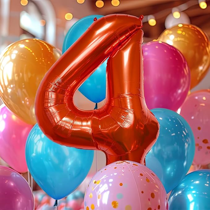 40 Inch Large Red Number Celebration and Decoration Balloon for Birthday Parties, Graduations, Anniversaries, Weddings, Photo Shoots, Special Events - Helium Foil Mylar (Red Number 4)
