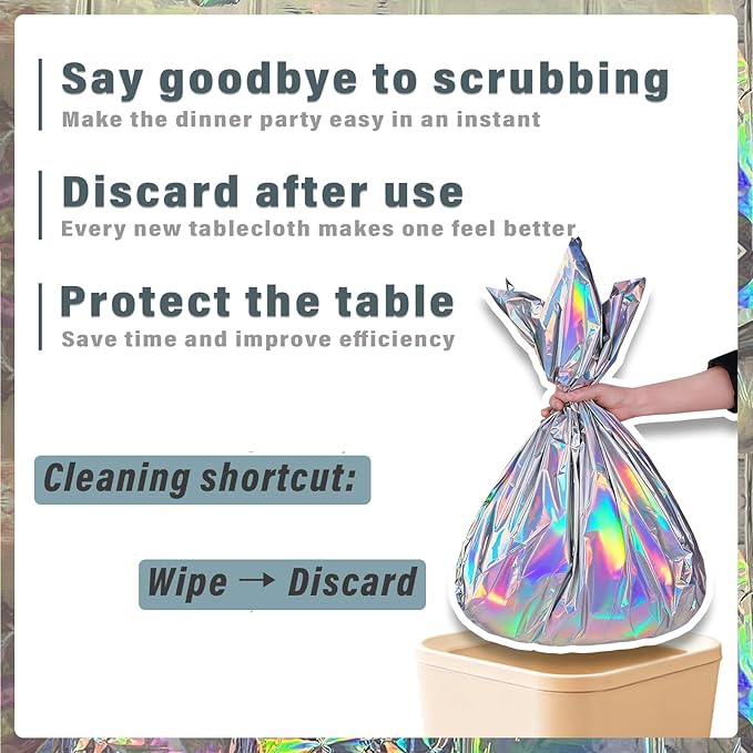 3 Packs Iridescent Plastic Tablecloths 54 x 108 Inch Shiny Disposable Laser Rectangle Table Covers Holographic Foil Table Cloths for Disco Ball Decor Carnivals Parties