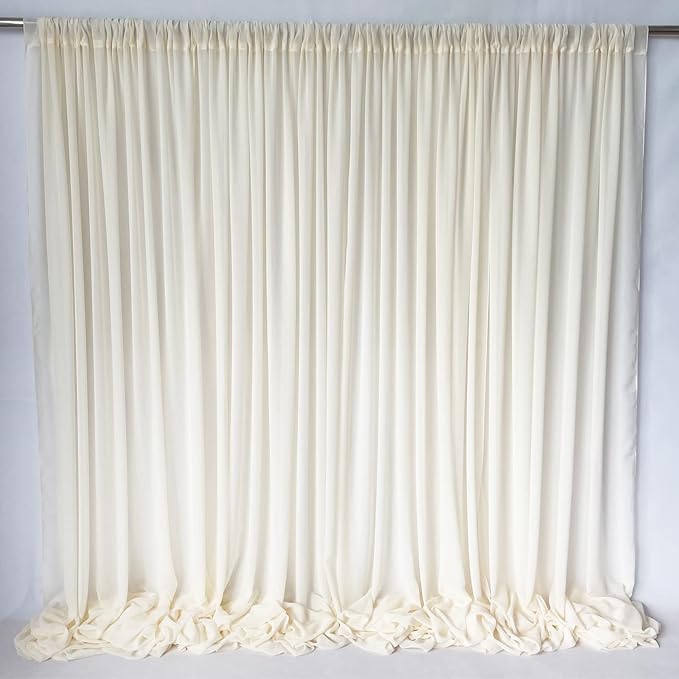 EHLDekol Sheer Chiffon Backdrop Curtains 10ft x 10ft (5ft x 2Panels)， Chiffon Fabric Drapes for Wedding, Long Sheer Curtain for Living Room, Arch Party Stage Decoration (Ivory, 120 x 120 Inch)