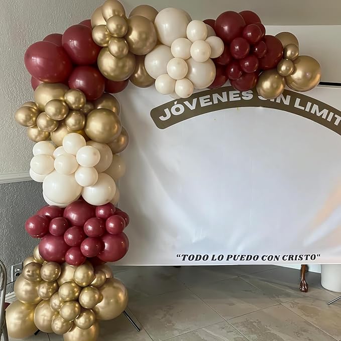 Burgundy and Gold Balloons, 60Pcs Burgundy Maroon Wine Dark Red White Metallic Gold Nude Balloons with Confetti Balloons for Girls Birthday Graduation Bridal Shower Wedding Party Decorations Supplies