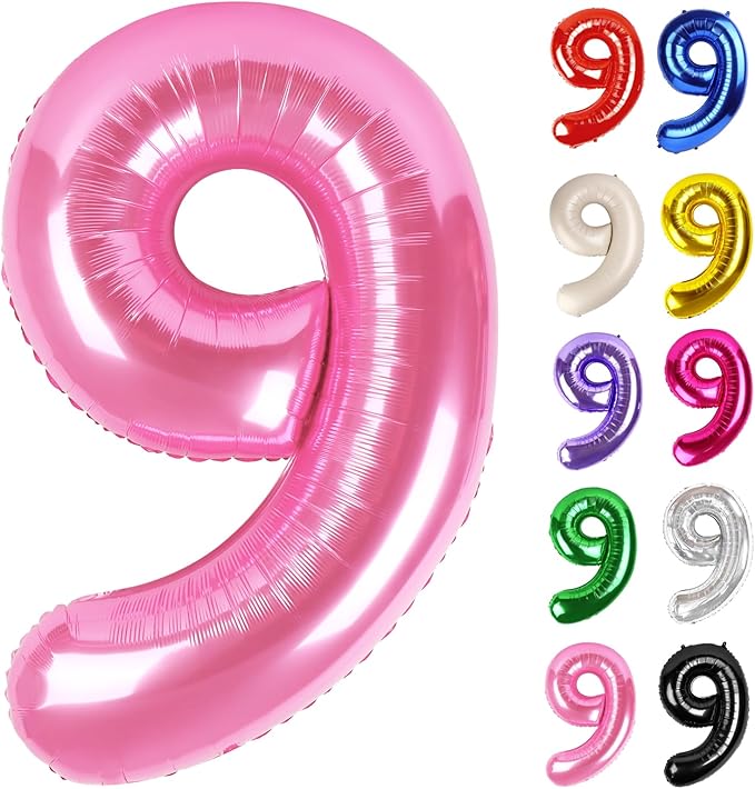 Pink Number 9 Balloon 40 Inch, 9 Balloon Number, 9th Birthday Decorations, Pink Party Supplies for Boys Girls
