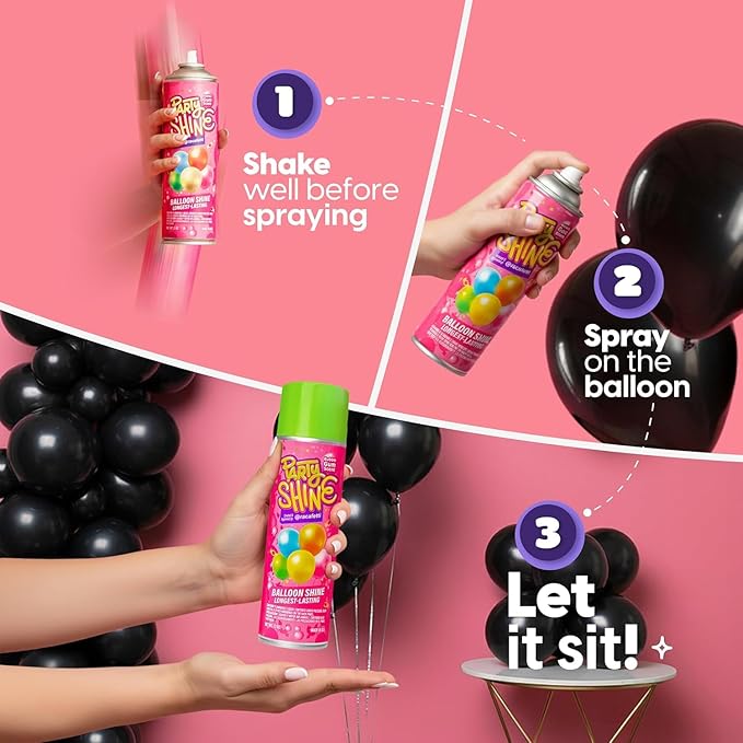 Party Shine Bubble Gum Balloon Shine Spray, Silicone Spray for Latex Balloons, Sweet Bubble Gum Scent, Waterproof, Non-Slip Formula, Balloon Spray Shine Perfect for Party Decorations, 8oz (1 Pack)