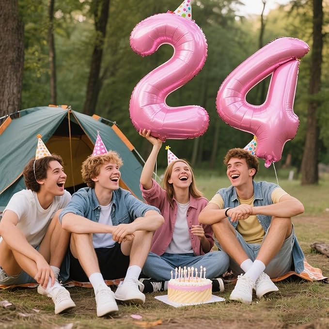 40 Inch Pink Number 24 Digital Balloon,Jumbo Mylar Foil Helium Balloon for 24 Balloons for Birthday Party,Wedding Anniversary Party Decorations