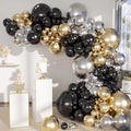 Black Gold Silver Balloons Garland Arch Kit, 141Pcs Latex Balloons Different Sizes 18 12 10 5 Inch for Party Decorations, Wedding Backdrop, Birthday, Baby Shower, Graduation