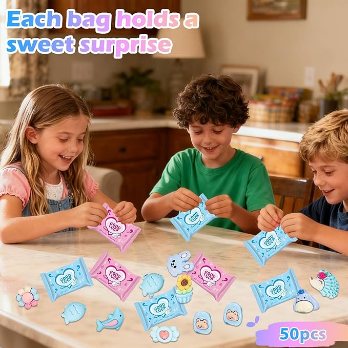 50PCS Blue Series Cartoon Resin Mystery Blind Bag – Mini Cute Figures for Kids Crafts, Tiny Random Toy Charms, DIY Phone Case Decorations, Surprise Collectible Resin Miniatures Variety Pack