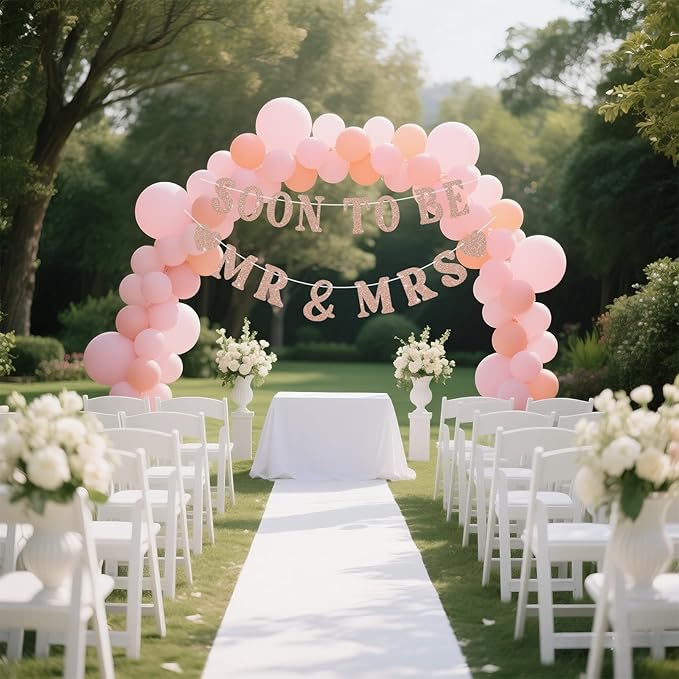 Soon To Be Mr & Mrs Sign for Bridal Shower Banner, Pre-Strung Rose Gold Glitter Wedding Banner, Engagement Banners for Mantle Hanging Sign Couples Shower Decorations