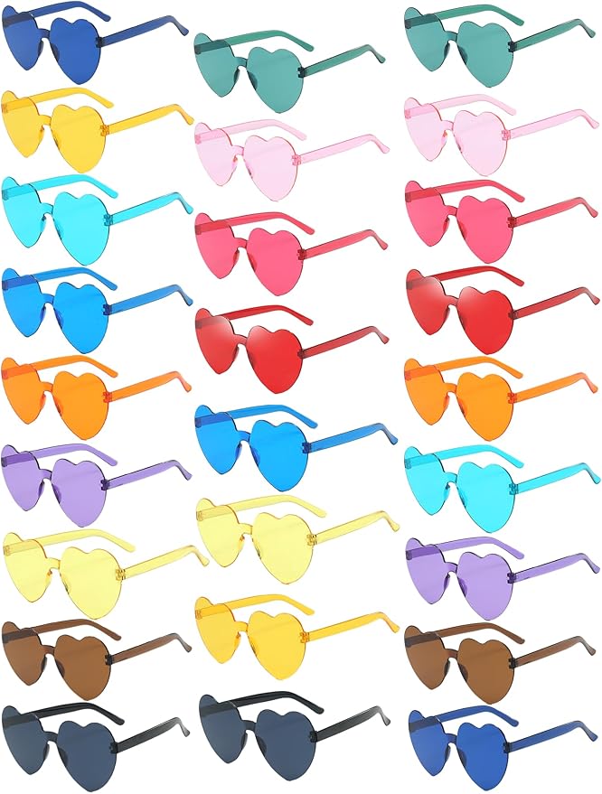 12/26/36 Pairs Rimless Heart Shaped Sunglasses Transparent Glasses Bulk Fun Sunglasses for Party Favors