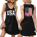 LHBNK 4th of July Dress for Women: American Flag Tank Dresses Star Striped Splicing Loose V Neck Sundresses