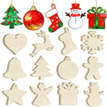 36PCS Wooden Christmas Ornaments to Paint, 12 Styles DIY Blank Unfinished Wood Reindeer Santa Claus Christmas Tree Ball Snowman Snowflake Angel Cutouts Ornament for Crafts Winter Hanging Decorations