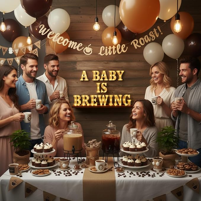 Honoson 14 Pcs a Baby Is Brewing Baby Shower Party Decorations, LED Letter Lights Sign, Table Decor for Gender Reveal, Welcome Boy or Girl, Diaper Party Supplies
