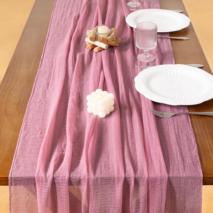 Socomi Cheesecloth Table Runner Mauve Easter Spring Gauze 120 Inch Rustic Boho Cheese Cloth Runner for Wedding Party Baby Bridal Shower Centerpiece Decoration Holiday Home Decorations