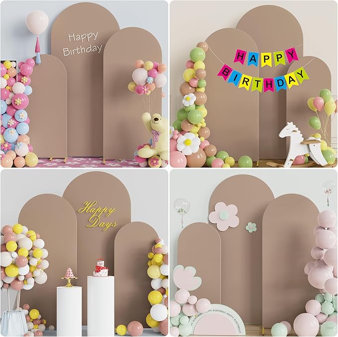 Wokceer Wedding Arch Backdrop Cover 6FT, 5FT, 4FT Set of 3 Spandex Fitted Nude Brown Arch Covers for Round Top Chiara Arch Backdrop Stands Cover for Birthday Party Ceremony Decor