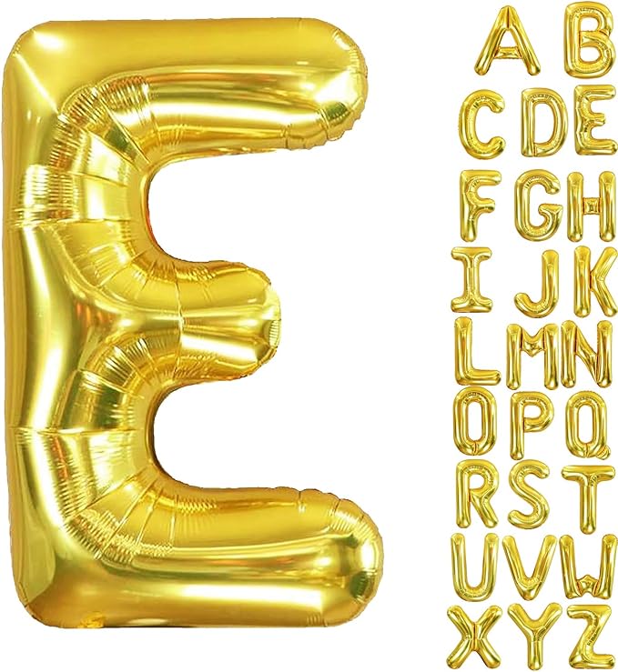 40 Inch Letter Foil Balloons Gold for Graduation, Birthday, Wedding Decorations Jumbo Photo Backdrops Big Alphabet E