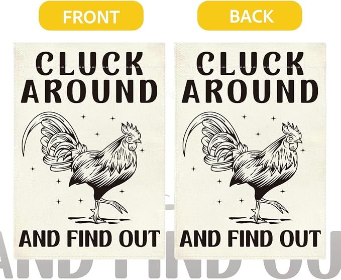 Funny Garden Flag Farmhouse Chicken Cluck Around and Find Out Flag Decor for Yard Veranda Patio Outdoor Double Sided Garden Flags 12 x18 inches