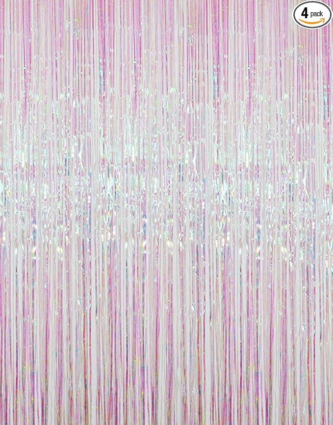 GOER 3.2 ft x 9.8 ft Metallic Tinsel Foil Fringe Curtains Party Photo Backdrop Party Streamers for Birthday,Graduation,New Year Eve Decorations Wedding Decor (4 Packs,Multicolor)