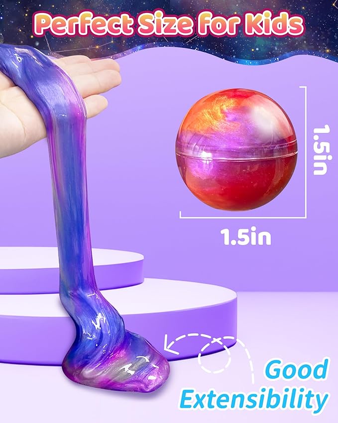 24 Pack Galaxy Slime Party Favors, Non-Sticky, Stress Relief Treasure Box Toys for Classroom Prizes, Easter Basket Stuffers Student Gifts Goodie Bags Egg Fillers for Kids Teens Boys Girls 4-8, 8-12