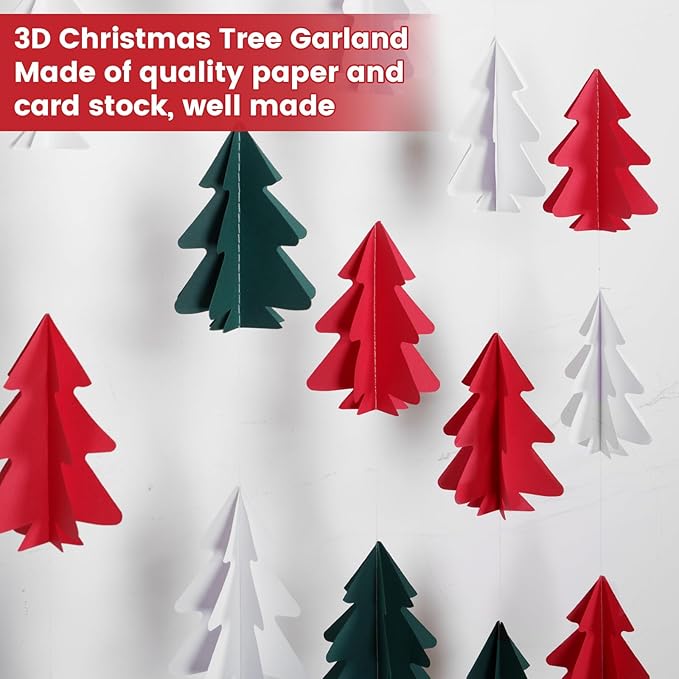 GCQQ 3D Paper Christmas Tree Garlands - 2 Packs Red White Green Hanging Streamer Decorations Garland for Christmas New Year Holiday Party Office Classroom Wall Indoor Outdoor Decoration Banner