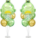 Frog Balloons Centerpieces for Tables 2 Sets, Green Frog Balloons Stands for Table, Frog Birthday Party Decorations with Frog Head Aluminum Foil Balloons for Frog Birthday Decorations