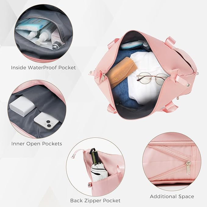 4-Piece Luggage Set, Suitcase with TSA Lock Travel Duffel Bag Wet-Dry Toiletry Bag, Pink