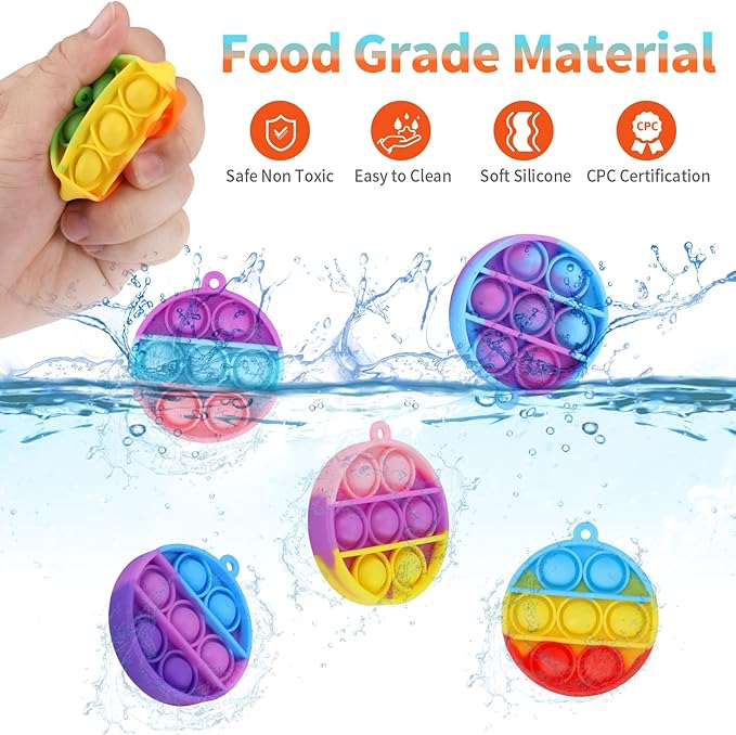 Kids Party Favors Fidget Toys Bulk 30 Pack Mini Pop Fidget Keychain Its, Birthday Party Favors for Kids 4-8,8-12 Year Small Kid Classroom Prizes Fidgets It Bubbles Poppers Students Goodie Bag Stuffers