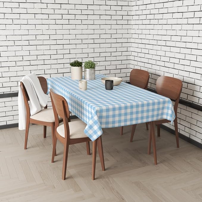 3 Pcs Light Blue Checkered Tablecloth 54 ×108 Inches Rectangle Blue Gingham Tablecloth Disposable Plastic Waterproof Table Cover for Outdoor Picnic, Kitchen, Holiday Birthday Party