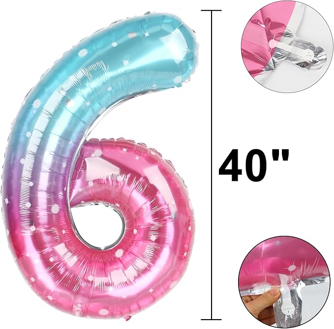 40 Inch Starry Balloon Number 6 Balloon,6 Foil Mylar Helium Large Digital Balloon Starry Birthday Numbers Jumbo Balloons 16th or 61st Anniversary Party Decorations Supplies