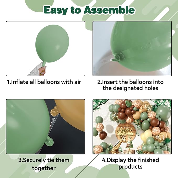 Green and Brown Balloon Arch Garland Kit, Sage Green Deer Print Gold Confetti Balloons Garland Kit with Deer Animal Balloons for Woodland Baby Shower Safari Theme Birthday Party Decorations